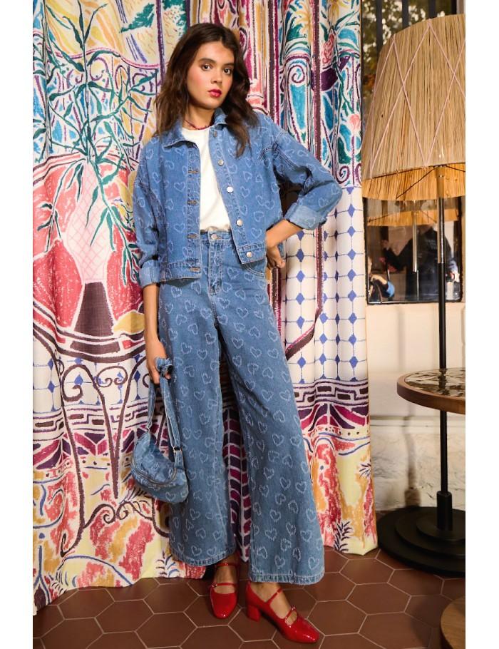 lili sidonio x molly bracken Pantalon large à motif cœur DENIM BLUE lili sidonio x molly bracken Pantalon large à motif cœur DENIM BLUE