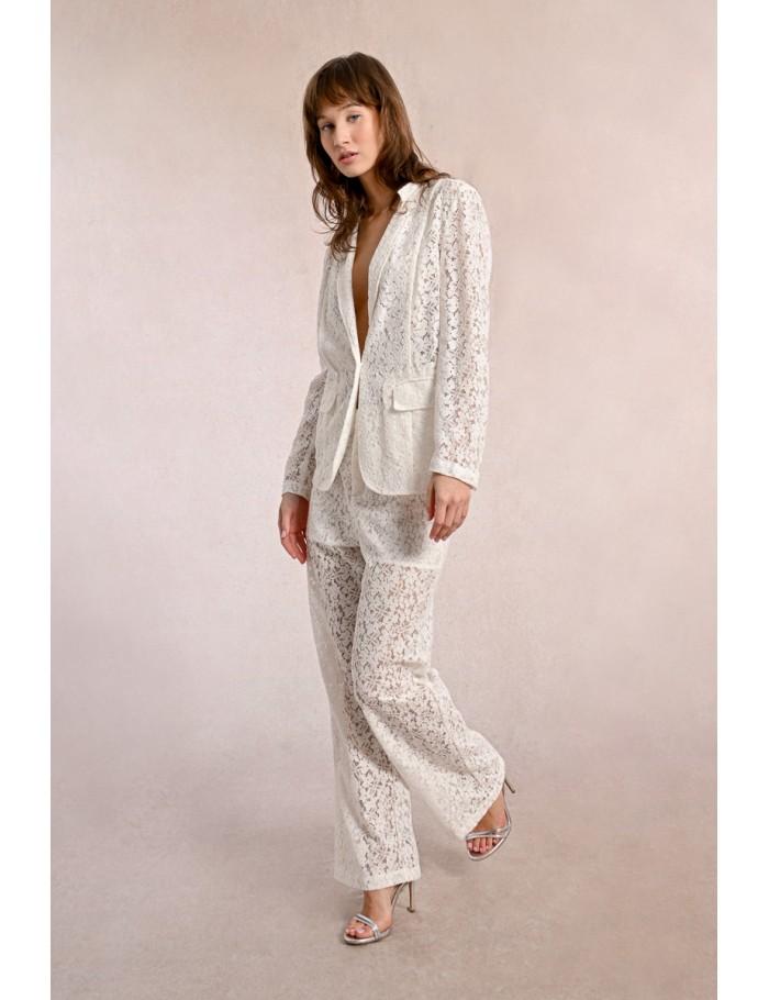 lili sidonio x molly bracken Pantalon large en dentelle WHITE