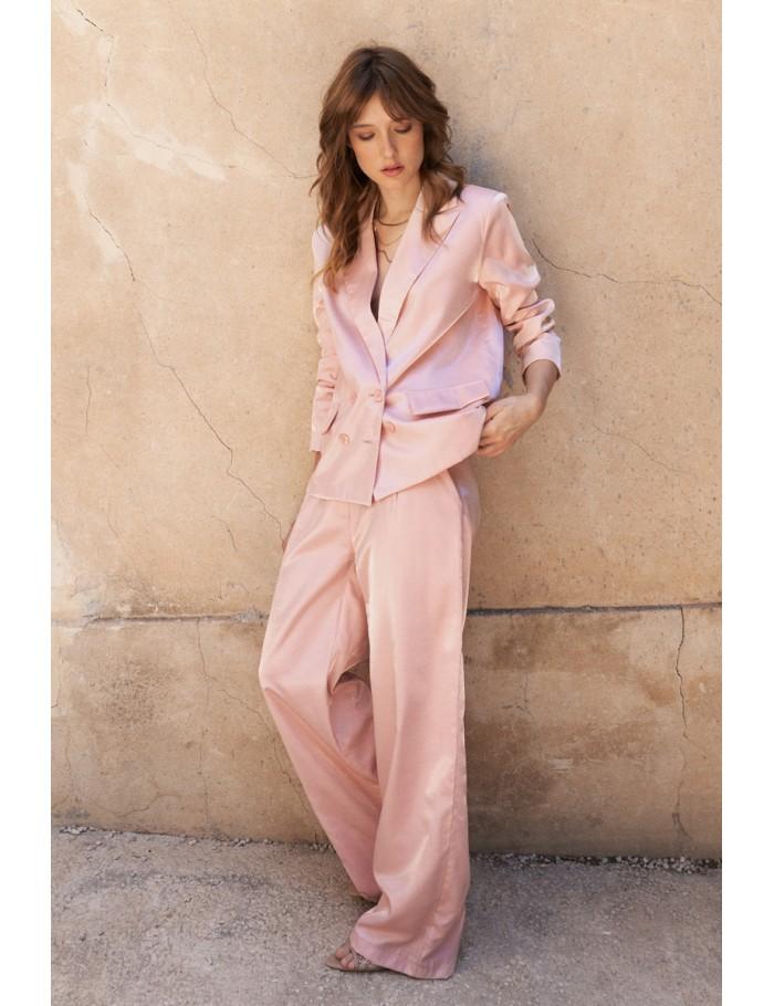 lili sidonio x molly bracken Pantalon large et satiné LIGHT PINK