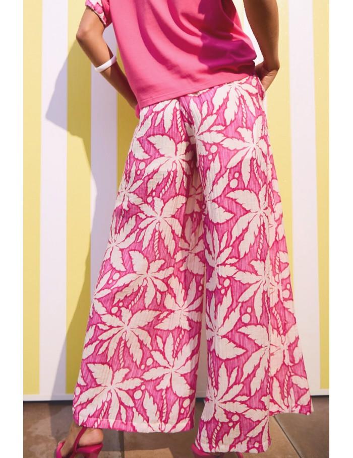 Lili Sidonio X Molly Bracken Pantalon Large Taille Haute Smockée PINK CARACOL
