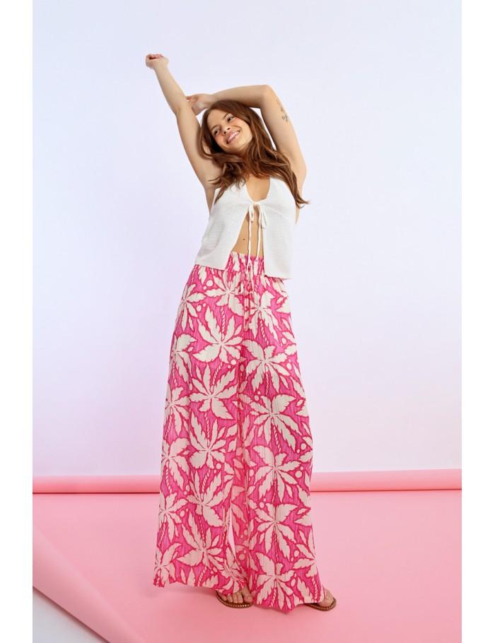 Lili Sidonio X Molly Bracken Pantalon Large Taille Haute Smockée PINK CARACOL