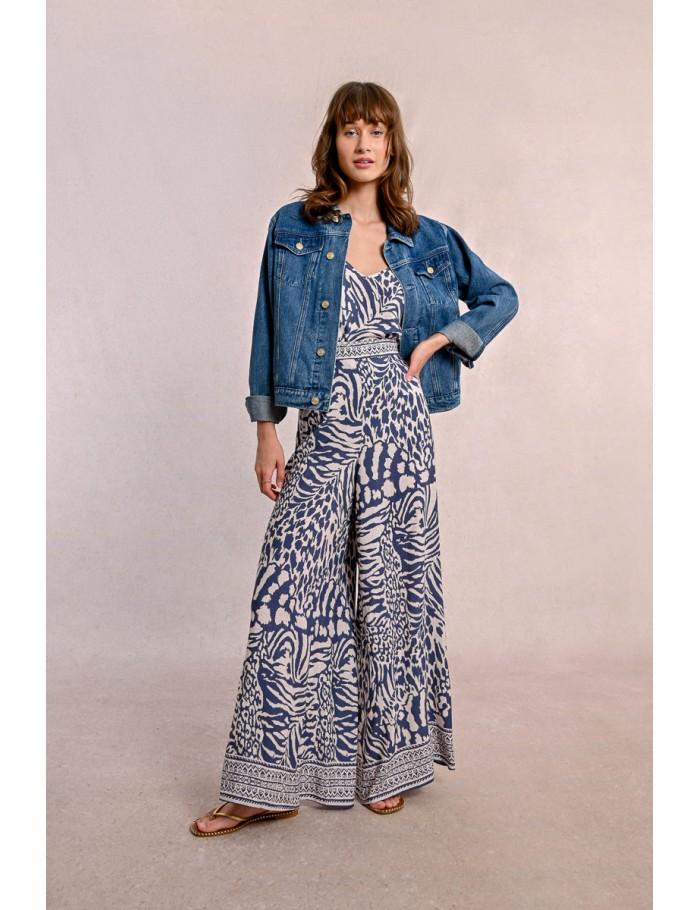Lili Sidonio X Molly Bracken Pantalon Large Zébré DENIM BLUE MAGGY