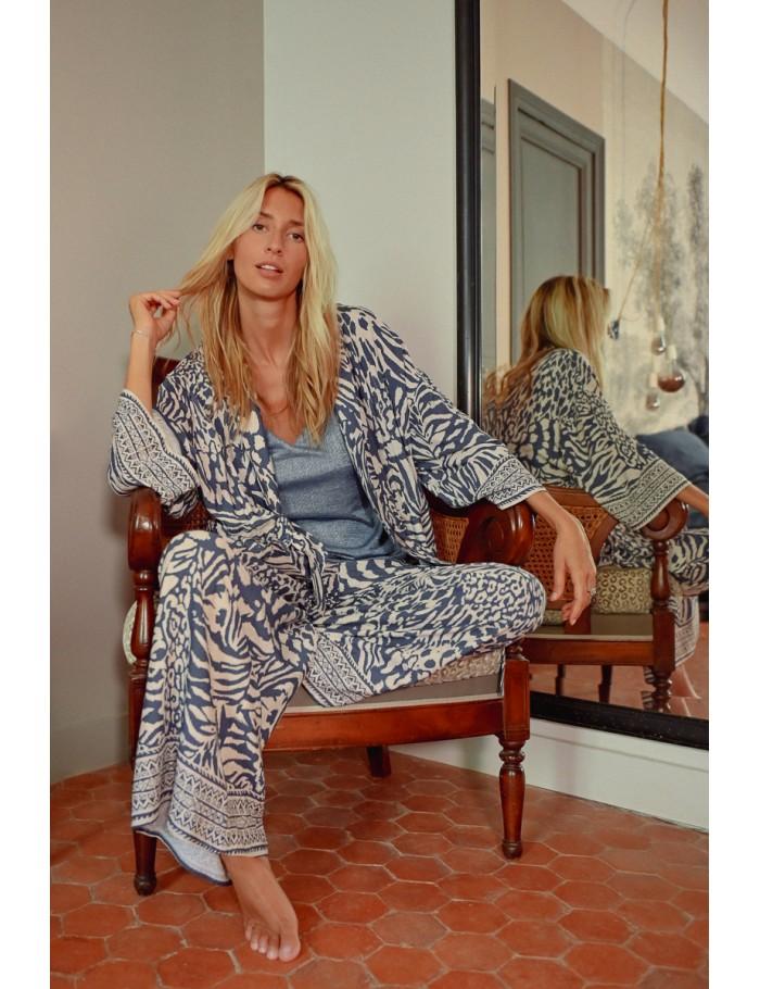 Lili Sidonio X Molly Bracken Pantalon Large Zébré DENIM BLUE MAGGY