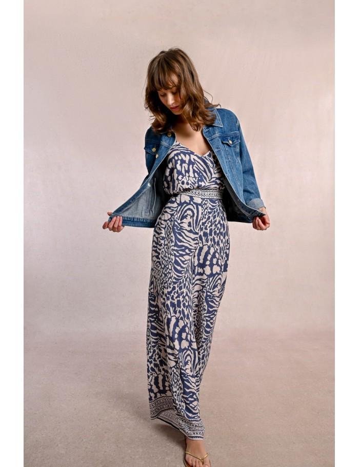 Lili Sidonio X Molly Bracken Pantalon Large Zébré DENIM BLUE MAGGY