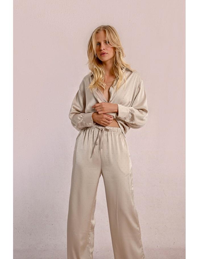 Lili Sidonio X Molly Bracken Pantalon Satiné à Strass BEIGE