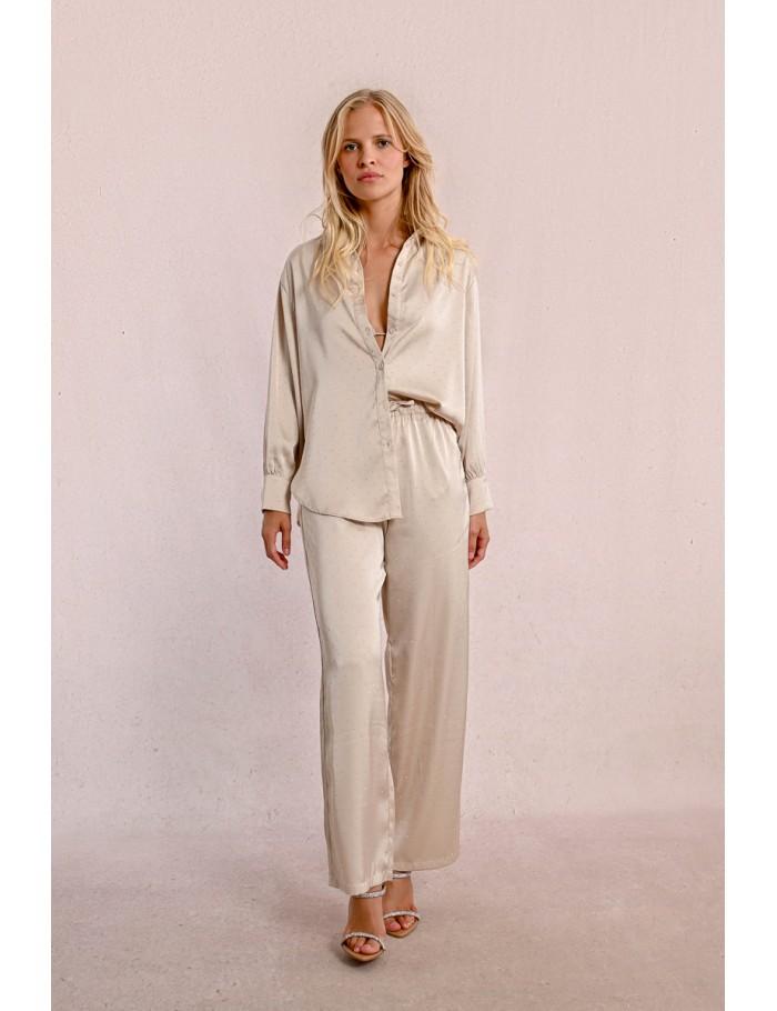 Lili Sidonio X Molly Bracken Pantalon Satiné à Strass BEIGE