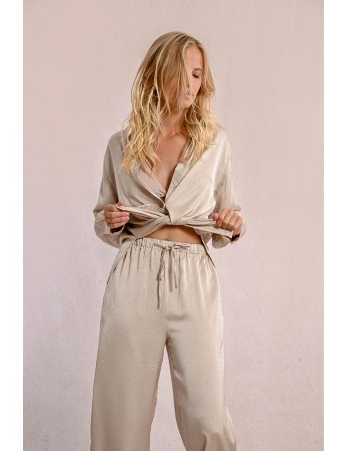 Lili Sidonio X Molly Bracken Pantalon Satiné à Strass BEIGE