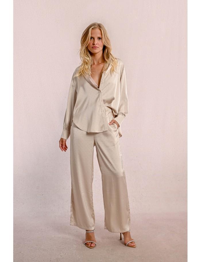 lili sidonio x molly bracken Pantalon satiné à strass BEIGE