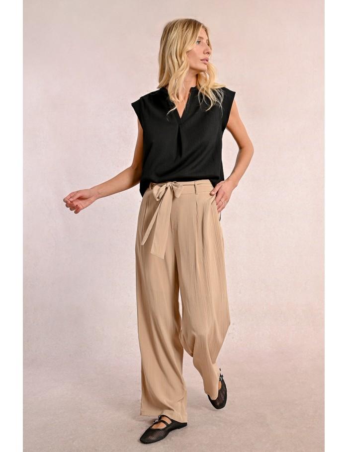 Lili Sidonio X Molly Bracken Pantalon Taille Haute Taille à Nouer BEIGE