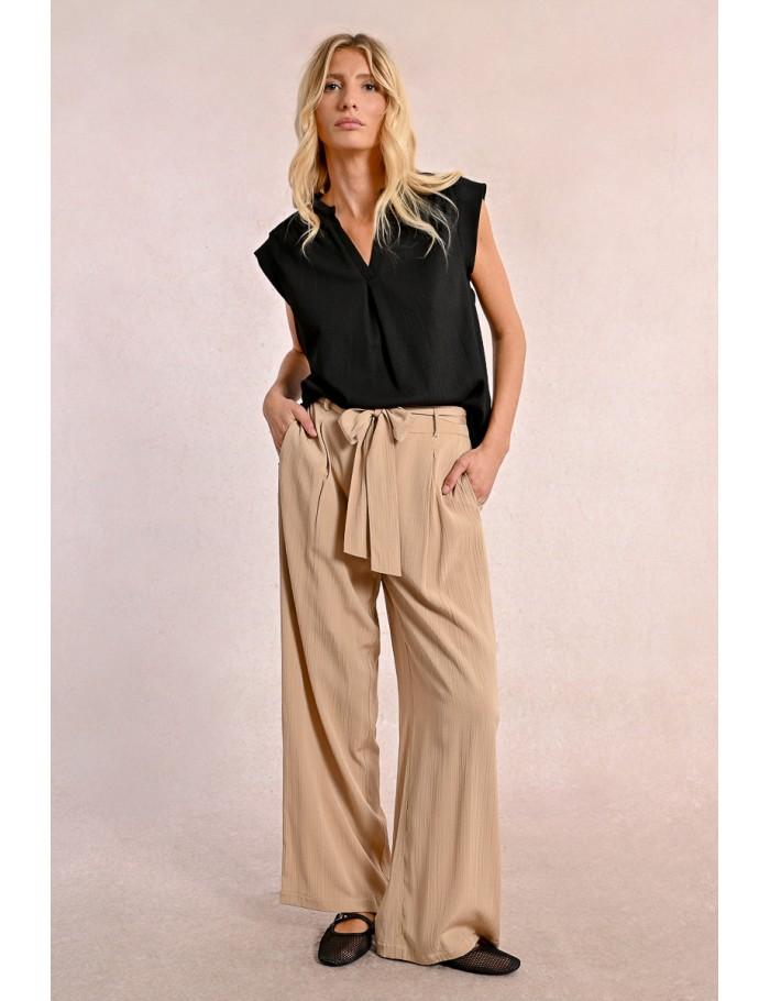 lili sidonio x molly bracken Pantalon taille haute taille à nouer BEIGE