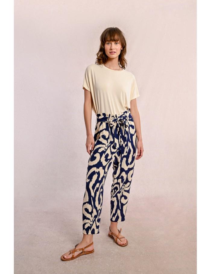 lili sidonio x molly bracken Pantalon taille paper bag NAVY THAIS