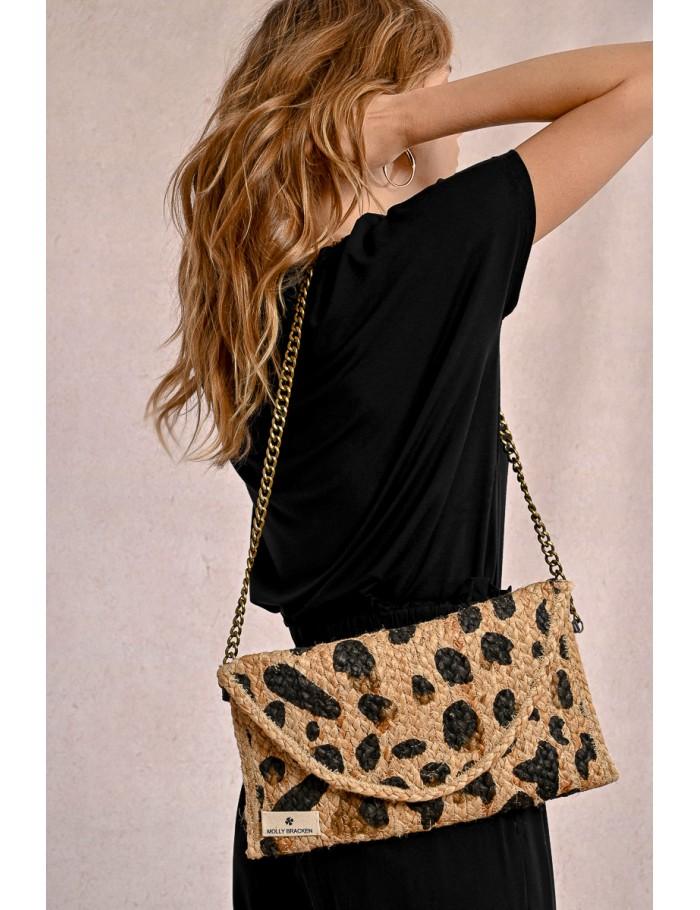 Lili Sidonio X Molly Bracken Pochette à Clip En Paille Motif Léopard BLACK