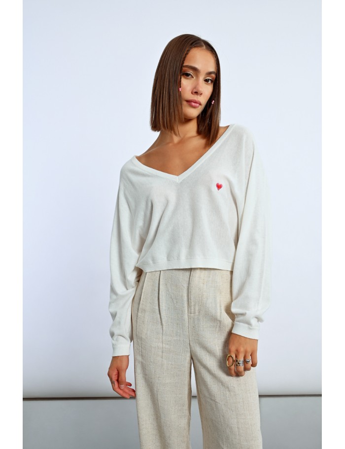 Lili Sidonio X Molly Bracken Pull Crop Motif Cœur ÉCRU
