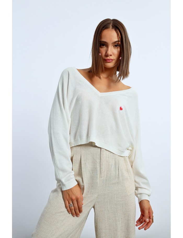 Lili Sidonio X Molly Bracken Pull Crop Motif Cœur ÉCRU