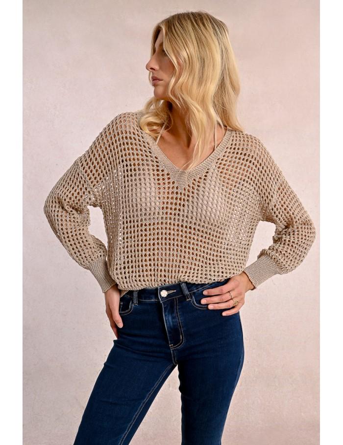 Lili Sidonio X Molly Bracken Pull En Maille Ajourée Et Irisée BEIGE