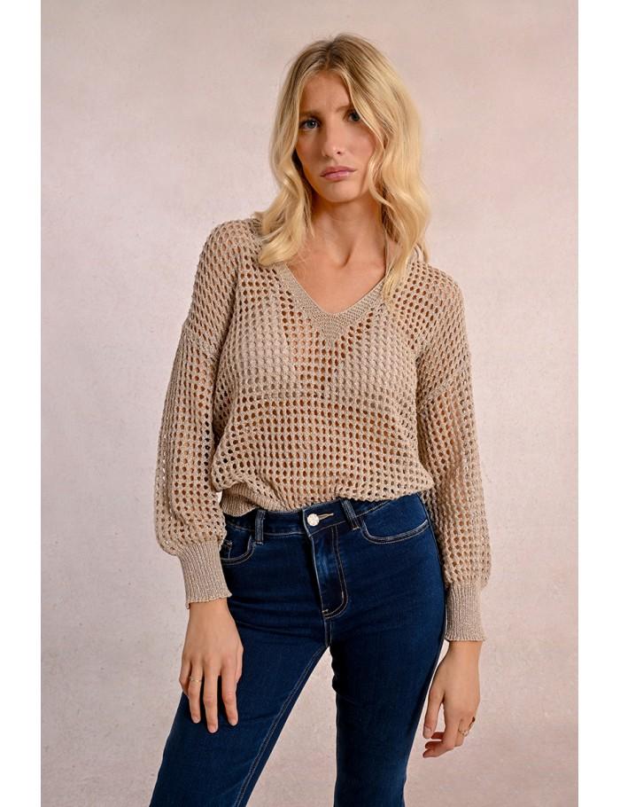 Lili Sidonio X Molly Bracken Pull En Maille Ajourée Et Irisée BEIGE
