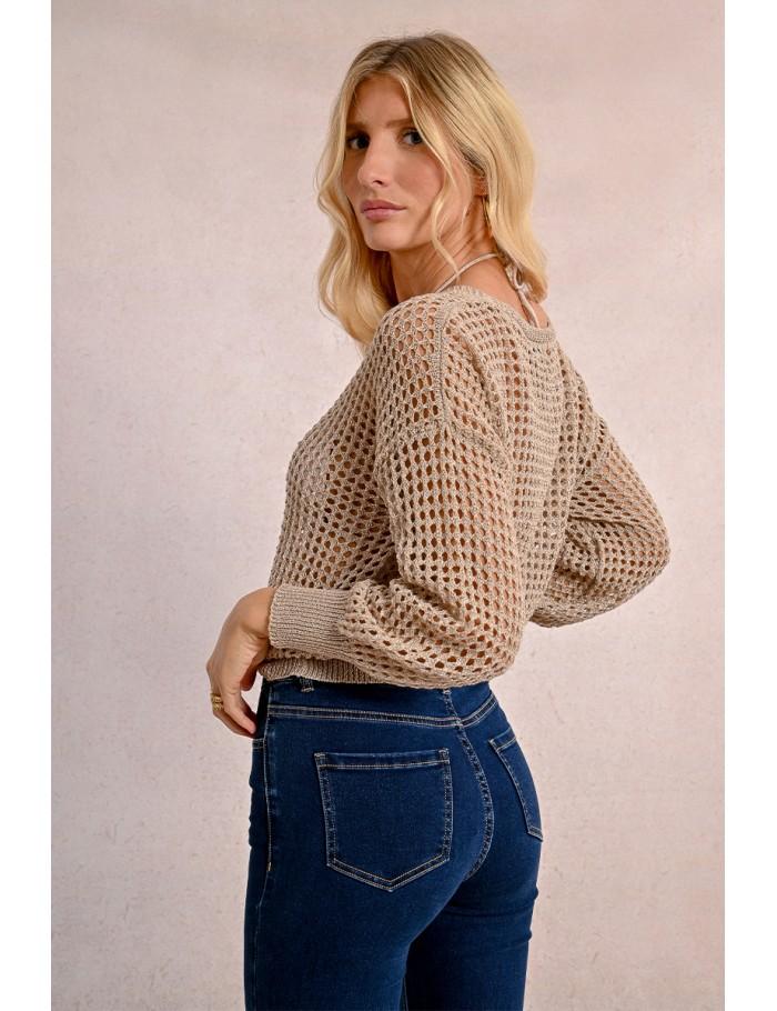 Lili Sidonio X Molly Bracken Pull En Maille Ajourée Et Irisée BEIGE