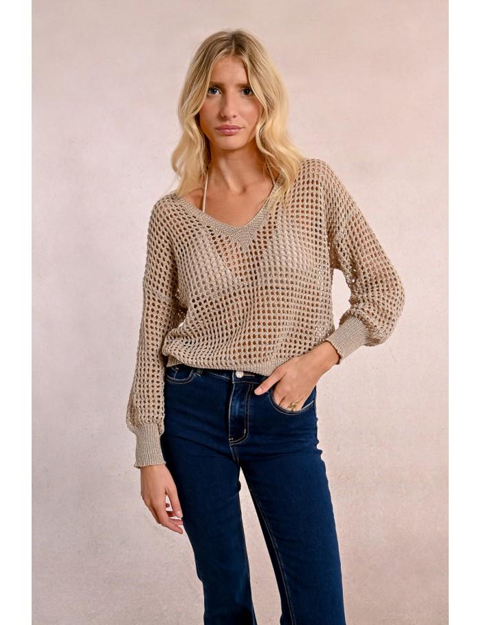 lili sidonio x molly bracken Pull en maille ajourée et irisée BEIGE lili sidonio x molly bracken Pull en maille ajourée et irisée BEIGE