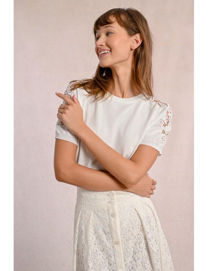 Lili Sidonio X Molly Bracken Pull En Maille Manches Courtes En Dentelle BLACK