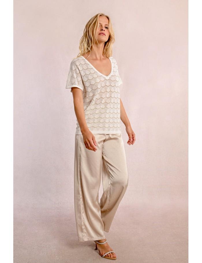 lili sidonio x molly bracken Pull en maille manches courtes en semi transparence NAVY BLUE