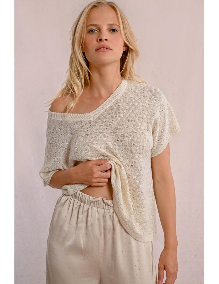Lili Sidonio X Molly Bracken Pull En Maille Manches Courtes GOLDEN BEIGE