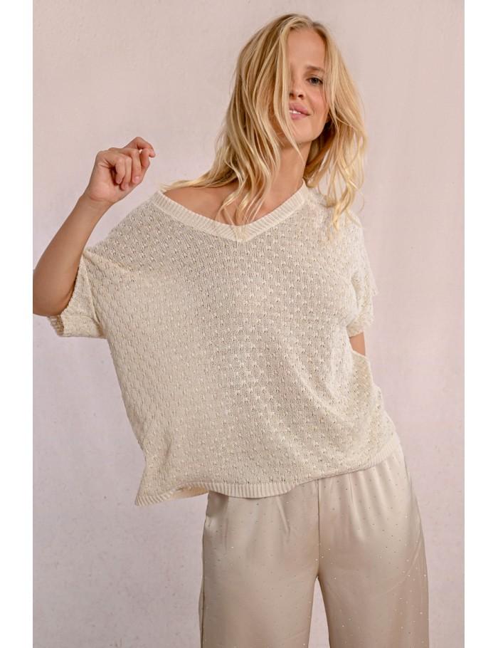 lili sidonio x molly bracken Pull en maille manches courtes GOLDEN BEIGE