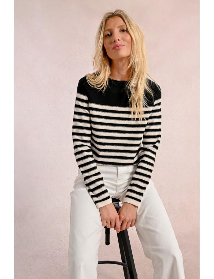 Lili Sidonio X Molly Bracken Pull En Maille Manches Longues Marinière BLACK/OFFWHITE
