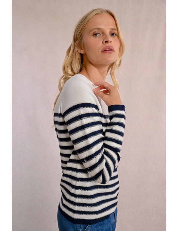Lili Sidonio X Molly Bracken Pull En Maille Manches Longues Marinière BLACK/OFFWHITE