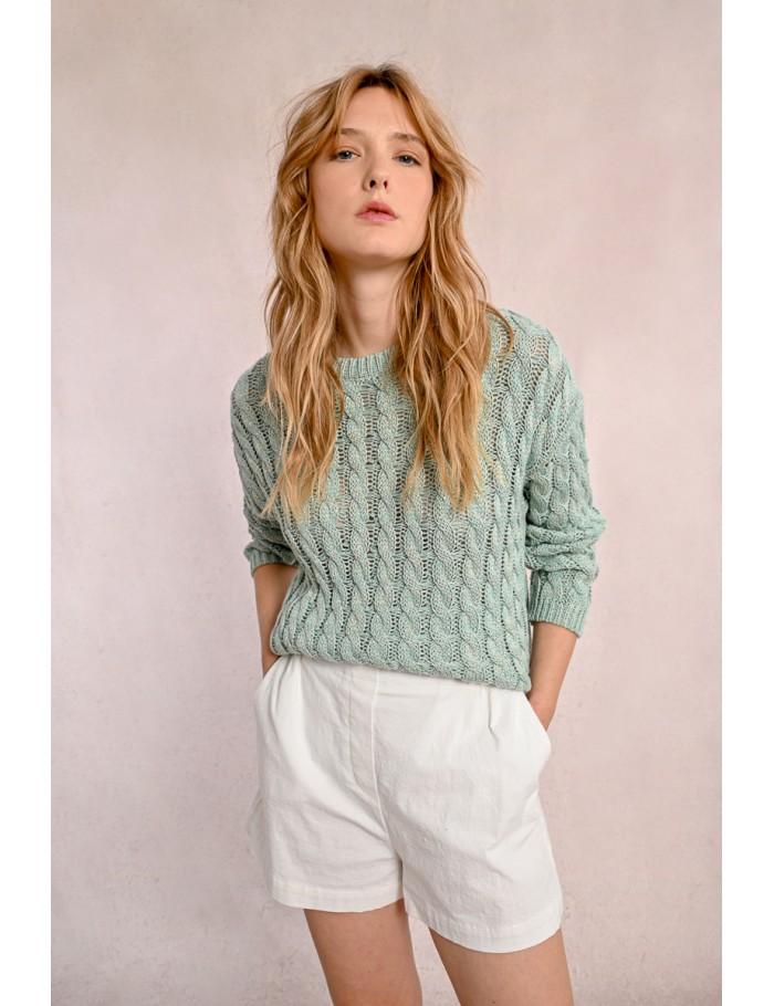 Lili Sidonio X Molly Bracken Pull En Maille Torsadé Manches Longues ÉCRU