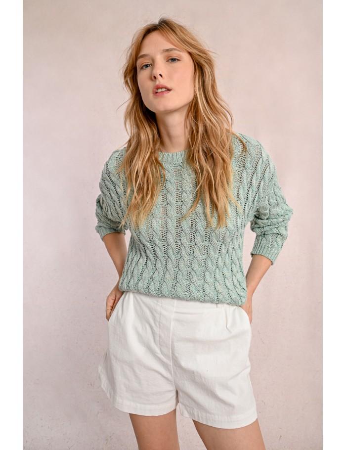 Lili Sidonio X Molly Bracken Pull En Maille Torsadé Manches Longues ÉCRU