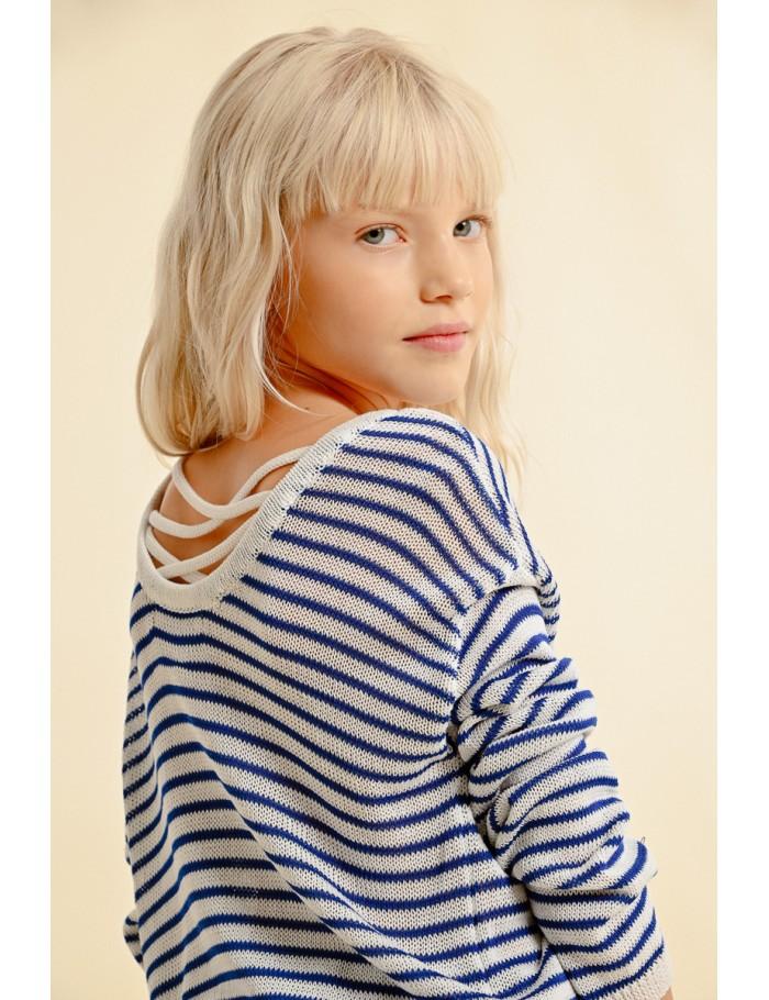 Lili Sidonio X Molly Bracken Pull Marinière Cœur Brodé OFFWHITE/NAVY BLUE