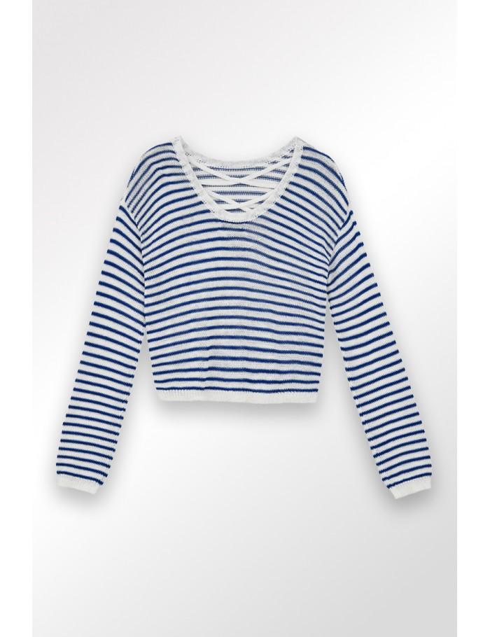 Lili Sidonio X Molly Bracken Pull Marinière Cœur Brodé OFFWHITE/NAVY BLUE