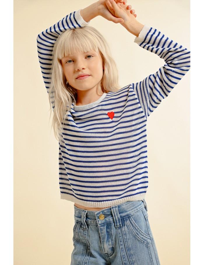 lili sidonio x molly bracken Pull marinière cœur brodé OFFWHITE/NAVY BLUE
