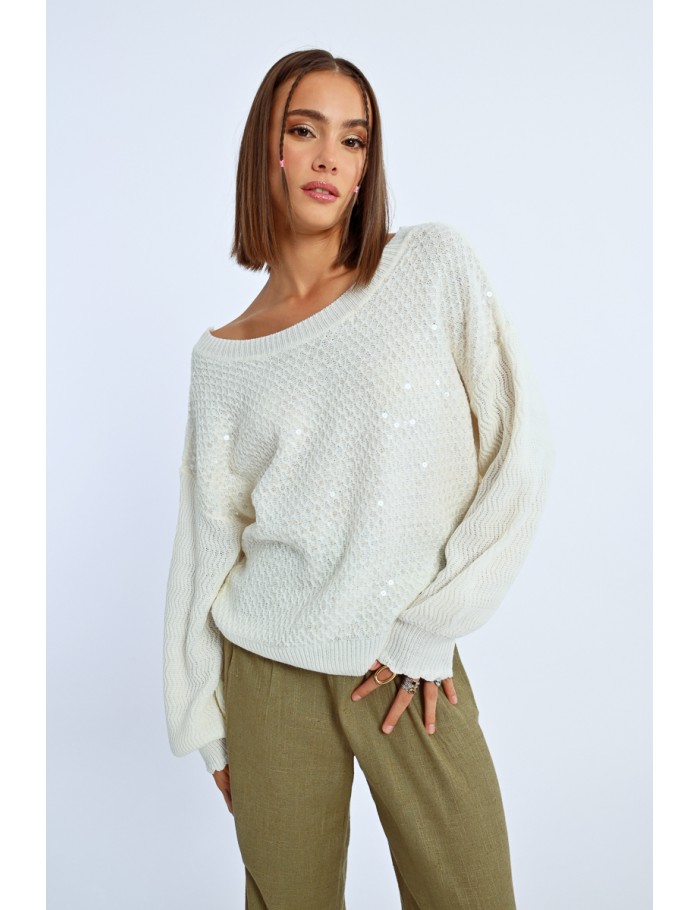 lili sidonio x molly bracken Pull oversize à sequins ÉCRU
