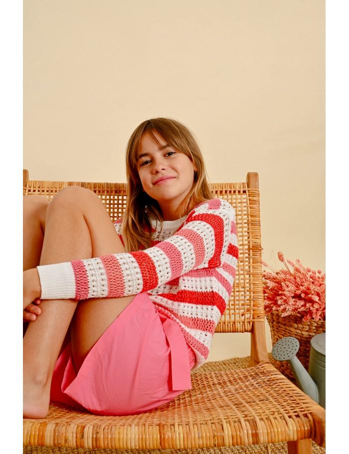 Lili Sidonio X Molly Bracken Pull Rayé En Maille Ajourée CORAL
