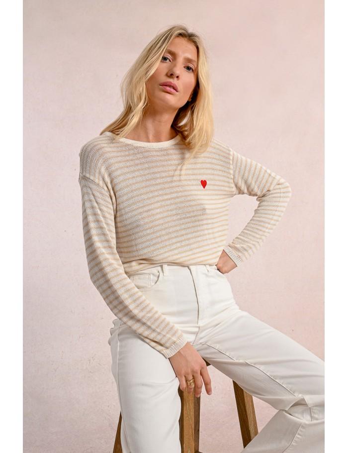 Lili Sidonio X Molly Bracken Pull Rayé OFFWHITE/BEIGE