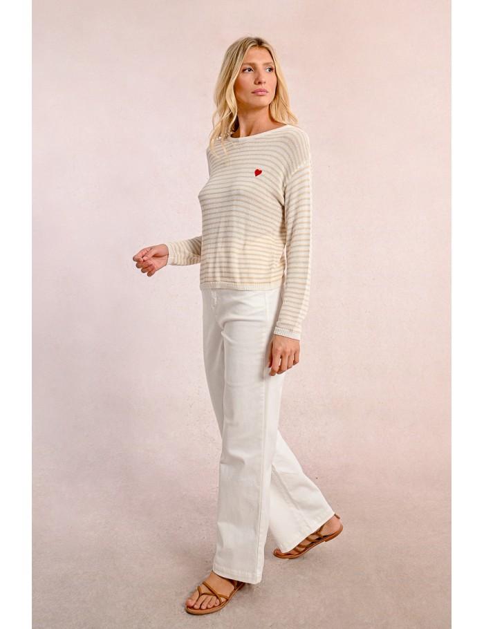 lili sidonio x molly bracken Pull rayé OFFWHITE/BEIGE