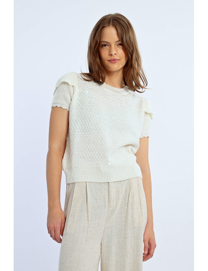 Lili Sidonio X Molly Bracken Pull Sans Manches Parsemé De Sequins ÉCRU