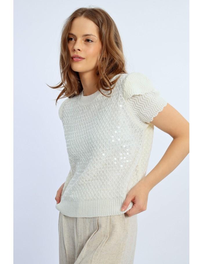 lili sidonio x molly bracken Pull sans manches parsemé de sequins ÉCRU