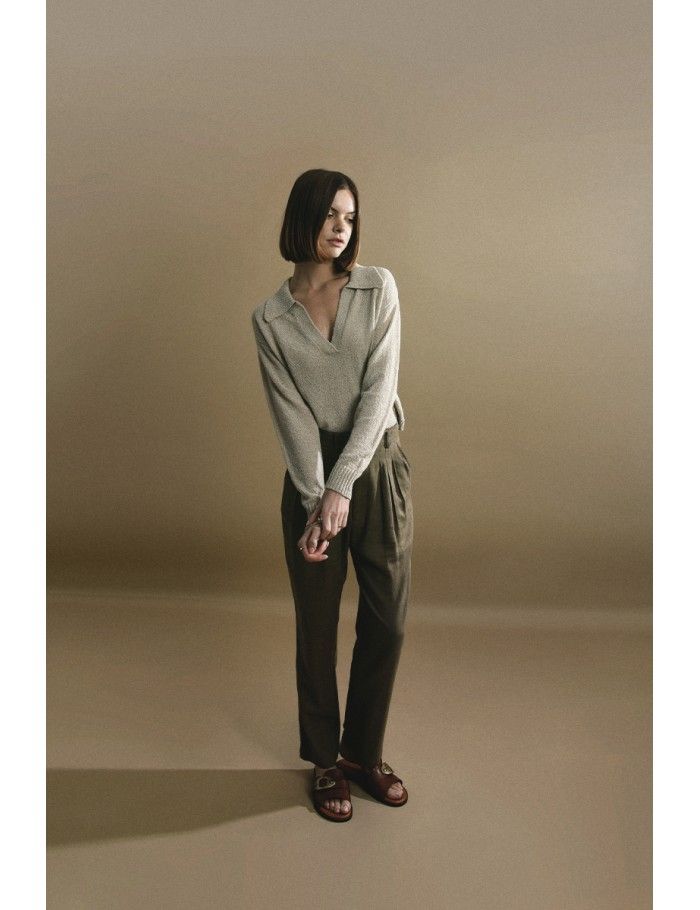Lili Sidonio X Molly Bracken Pull Souple Col V à Revers BEIGE