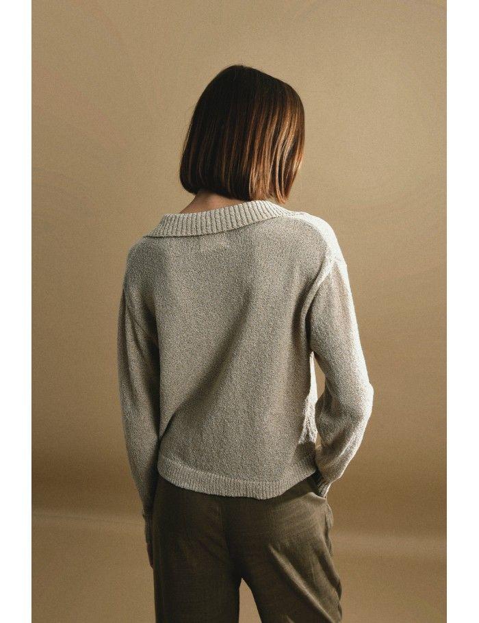 Lili Sidonio X Molly Bracken Pull Souple Col V à Revers BEIGE