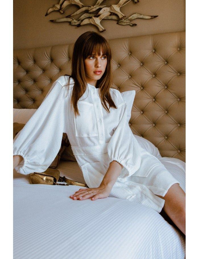lili sidonio x molly bracken Robe blanche à manches bouffantes WHITE