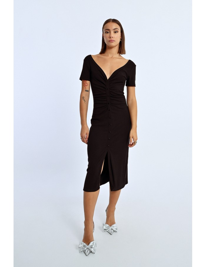 Lili Sidonio X Molly Bracken Robe Boutonnée à Fronces BLACK