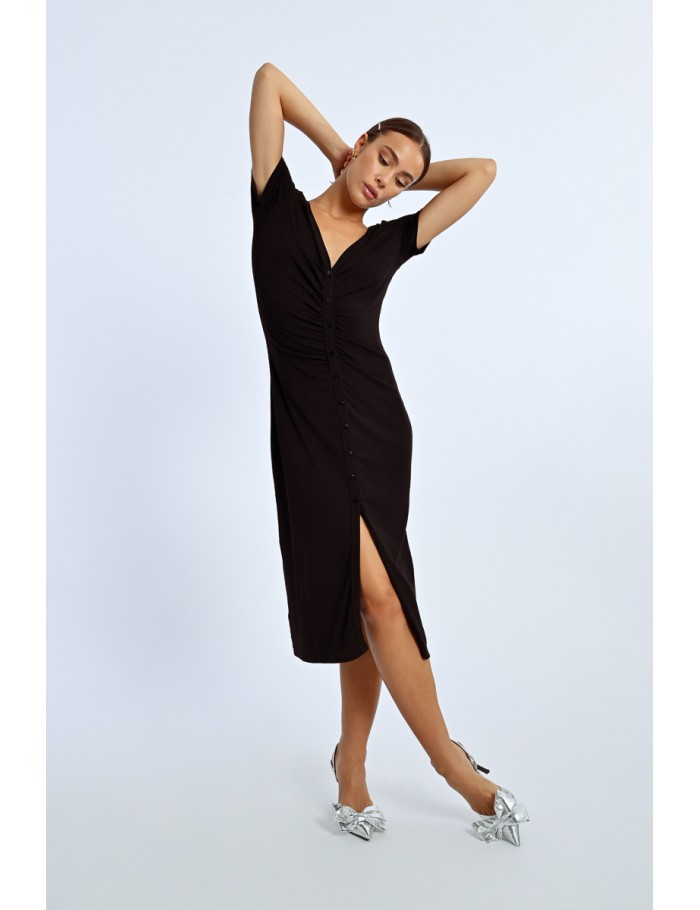 Lili Sidonio X Molly Bracken Robe Boutonnée à Fronces BLACK