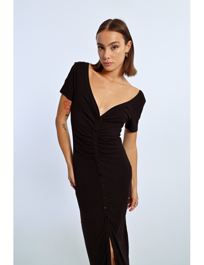 lili sidonio x molly bracken Robe boutonnée à fronces BLACK lili sidonio x molly bracken Robe boutonnée à fronces BLACK