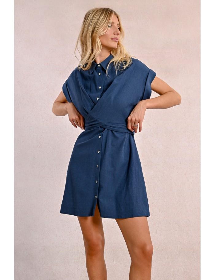 lili sidonio x molly bracken Robe chemise à dos nouable NAVY BLUE