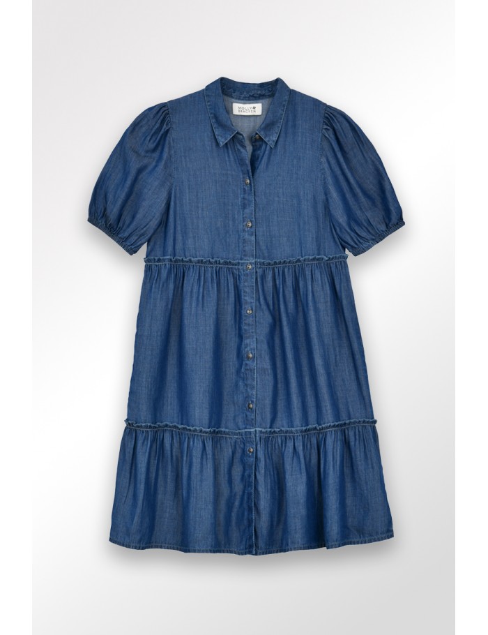 Lili Sidonio X Molly Bracken Robe Chemise à Volants En Lyocell LIGHT BLUE DENIM