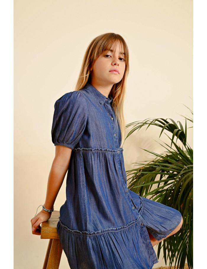 Lili Sidonio X Molly Bracken Robe Chemise à Volants En Lyocell LIGHT BLUE DENIM