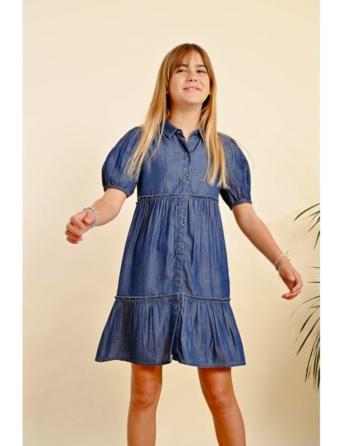 Lili Sidonio X Molly Bracken Robe Chemise à Volants En Lyocell LIGHT BLUE DENIM