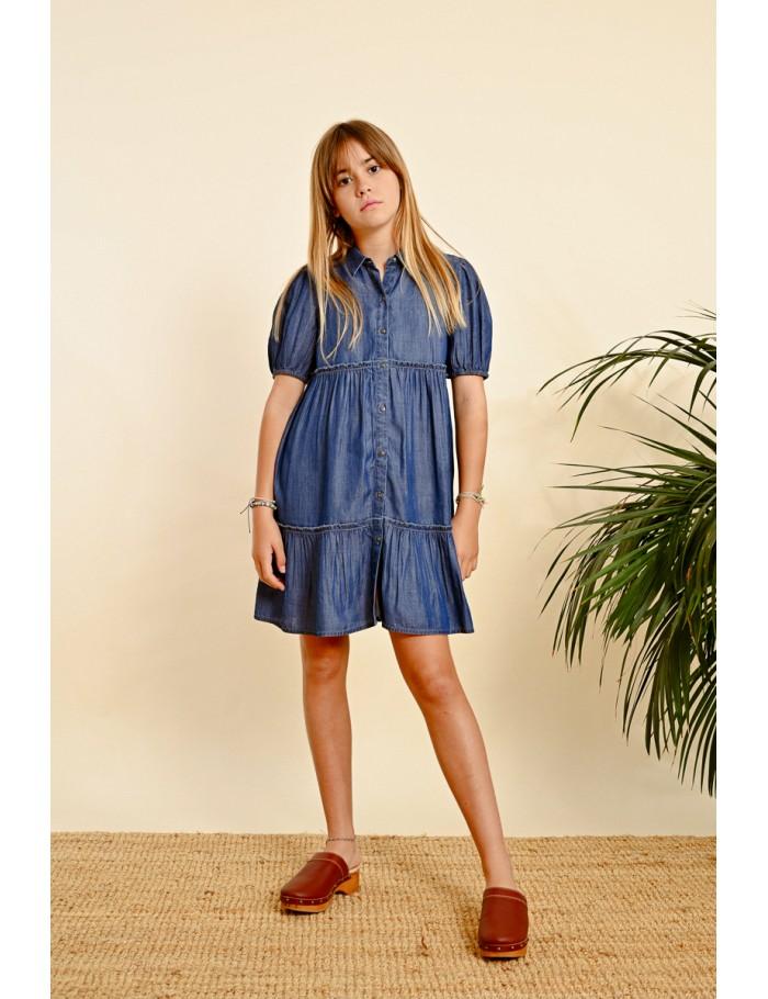 lili sidonio x molly bracken Robe chemise à volants en lyocell LIGHT BLUE DENIM